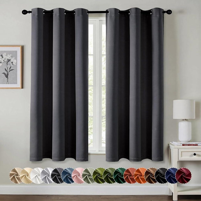 MIULEE Grey Blackout Curtains for Bedroom Living Room 63 Inches Long 2 Panels, Thermal Insulated Room Darkening Drapes Solid Grommet Top Noise Reduction Light Blocking Window Treatments 40x63 Inch