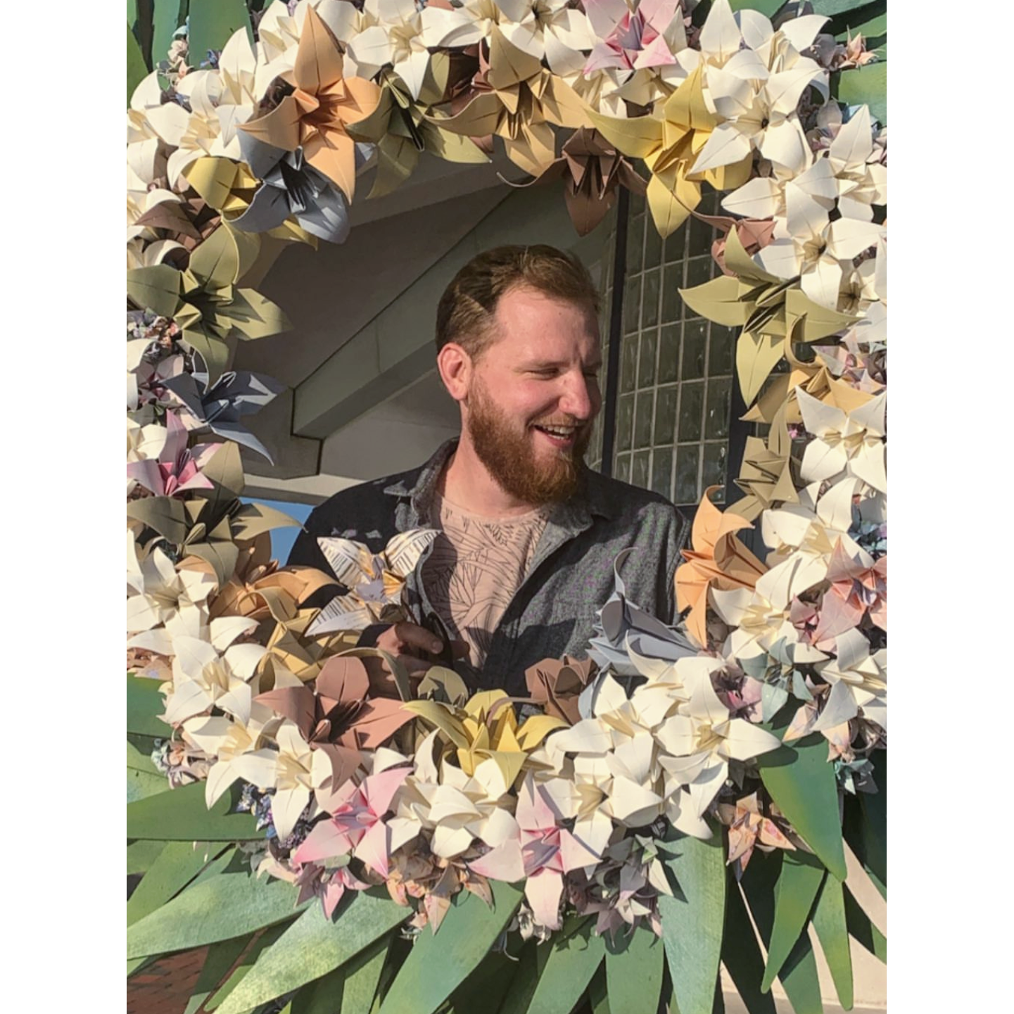 Nat with the proposal wreath!