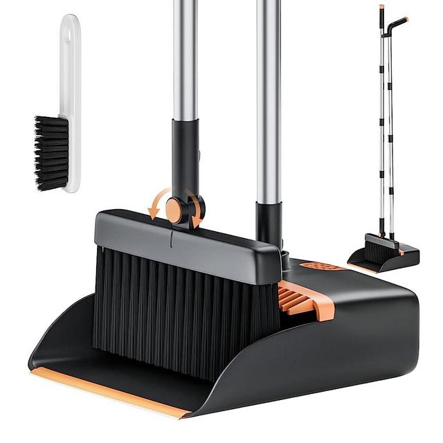 Broom and Dustpan Set, Cleaning Supplies Broom and Dustpan Set for Home, 48" Long Stainless Steel Handle Brooms with Upright Dustpan Combo Set for Home Office Kitchen Lobby Floor Cleaning