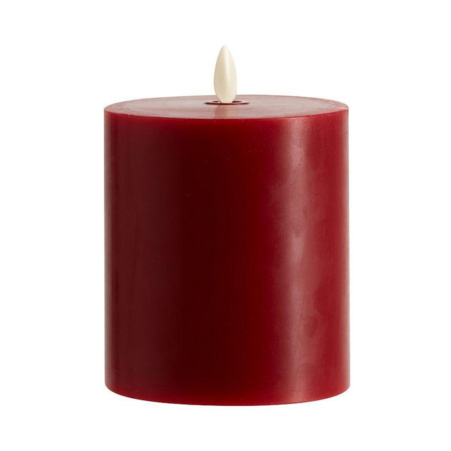 Premium Flickering Flameless Wax Pillar Candle, 4"x4.5" - Red