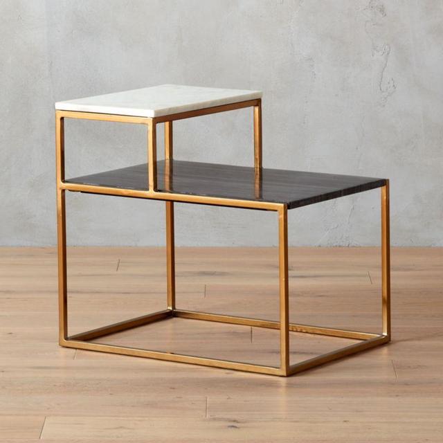 CB2 2 tone grey and white marble side table
