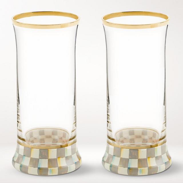 MacKenzie-Childs Sterling Check Highball Glasses, Set of 2