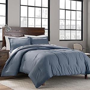 Garment Washed Solid Full/Queen Comforter Set in Denim