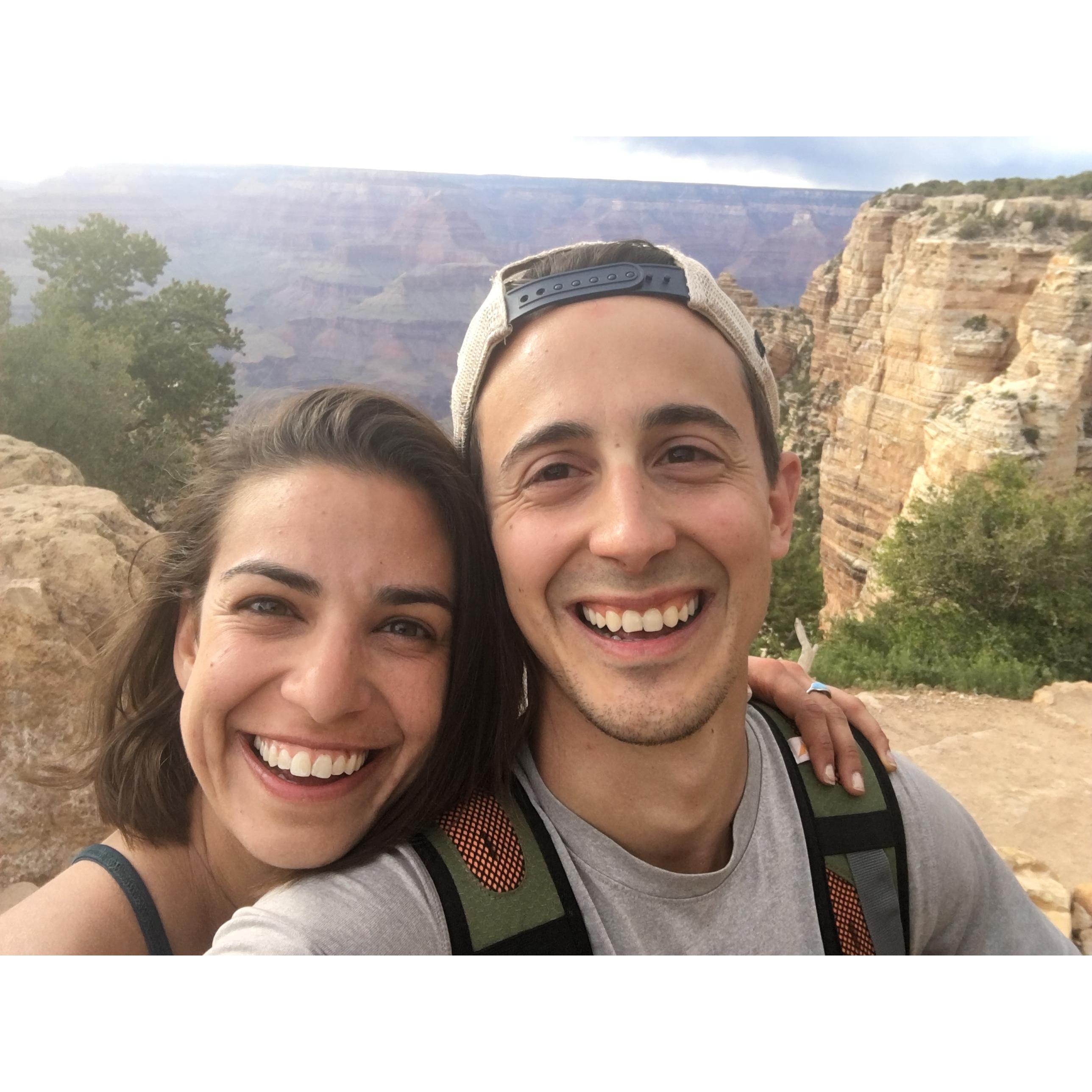 At the top of the Grand Canyon moments after we finished our 4,600 foot climb! We were so relieved to be safe and had a newfound trust in and admiration for one another.