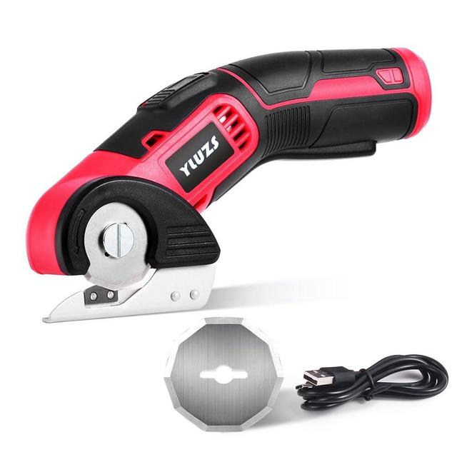 Cordless Electric Scissors,Cardboard Cutter, 4V Rechargeable Electric Rotary Scissors For Cardboard Cutter, Carpet Cutter, Fabric Cutter, Leather Cutter, With Two Blades YLUZS