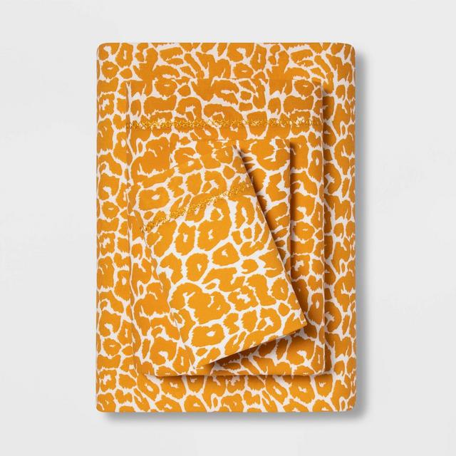 Queen Printed Pattern Percale Sheet Set Yellow Leopard - Opalhouse™