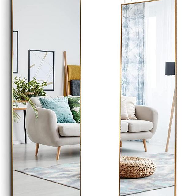 Over The Door Mirror Mirrotek Full Length Mirror Aluminum Frame Gold Mirror. 13.7 x 48 Inches. (MT1005)