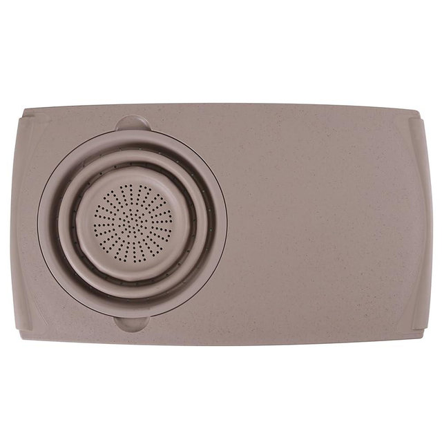 Dexas Over the Sink PolyFiber Flax Cutting Board with Collapsible Colander Strainer, 11.5 x 20", Taupe