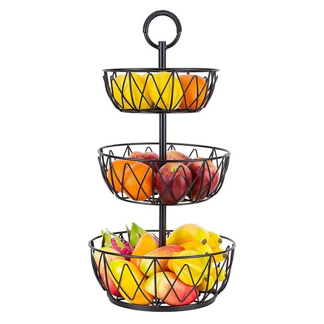 3 Tier Fruit Basket - ESEOE Large Size Countertop Fruit Vegetables Basket Bowl Stand Storage Organization for Kitchen Home