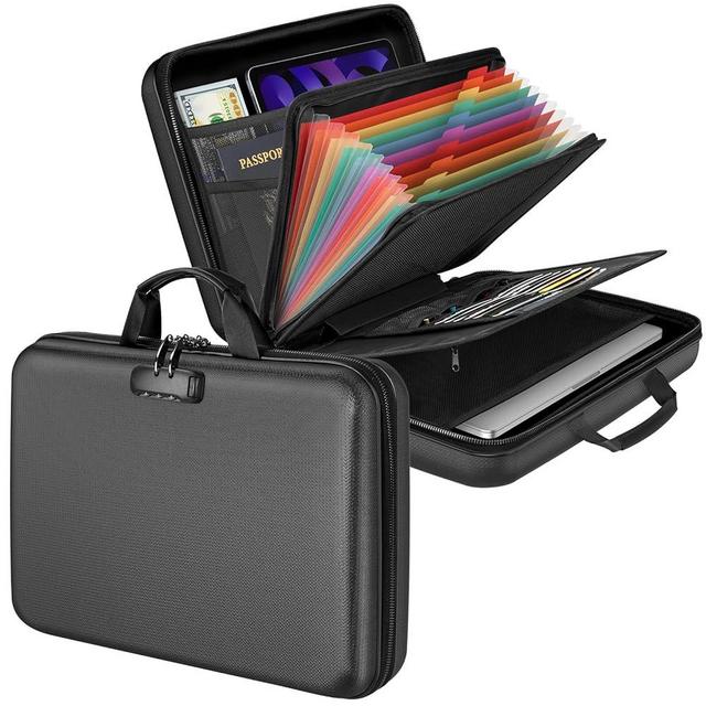 Fireproof Document Organizer with Lock, File Organizer Safe Box Fireproof Waterproof, Hard Shell Fire Proof Document Bag with 13 Pocket Accordion File Folders, Home Storage Office Organization