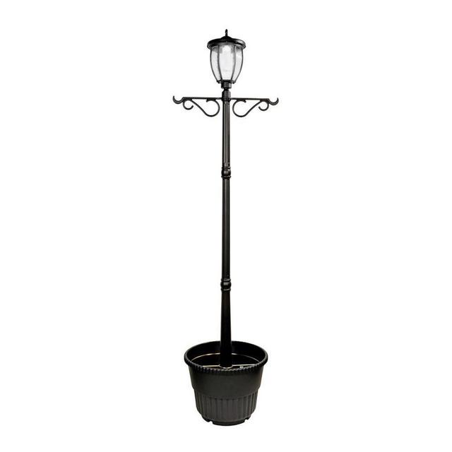 Solar Powered Outdoor LED Black Lamp Post with Planter