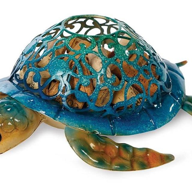 Picnic Plus Sea Turtle Cork Caddy Holds Over 65 Wine Corks, Cork Corral, Cork Holder for Kitchen, Bar, Colorful Hand Painted