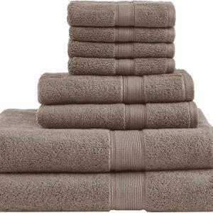 Madison Park 800GSM Bathroom Towel Set of 8 100% Cotton Bath Towel Set for Bathroom Luxurious Highly Absorbent 2 Bath Towels 2 Hand Towels 4 Washcloths Quick Dry Spa Quality Mocha