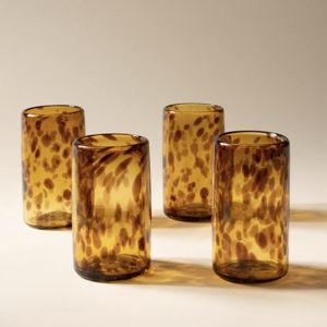 Handblown Glassware - Tall Set of 4 / Tortoiseshell