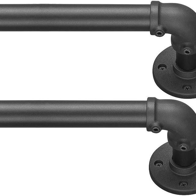 Higswor Blackout Industrial 2 Pack Wrap Around Rustic Outdoor Curtain Rod for Bedroom Patio Farmhouse Matte Black 36-72 for 3-6 Ft Windows