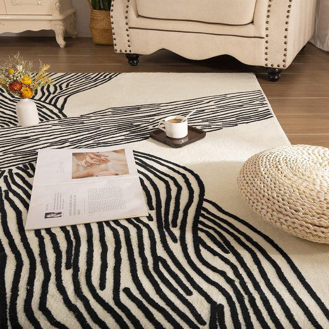 YIHOUSE 6×9 Ft Area Rugs Non-Shedding Washable Rug, Bedroom Living Room Dining Room Office Nonslip Modern Large Rugs Soft Faux Wool Carpet Indoor Contemporary Striped Rugs-Black and White Rug