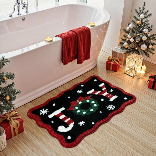 Uphome Christmas Bathroom Rugs, Christmas Bathroom Decor, Absorbent Soft Christmas Rugs, Non Slip Christmas Bath Mat Machine Washable, Decorative Holiday Shower Rug for Bathtub Sink, 22x34