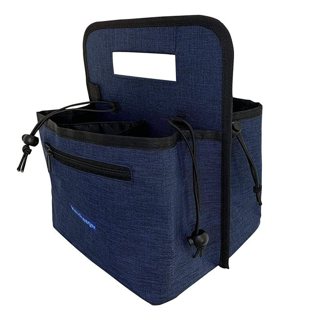 Portable Drink Carrier and Reusable Coffee Cup Holder On-The-go by Haushaeger - Foldable Insulated Travel Beverage Tote Bag with Handle for Delivery - Thick (Navy Blue)
