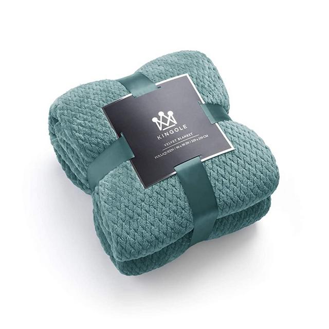 Kingole Flannel Fleece Luxury Throw Blanket, Gloomy Blue Queen Size Jacquard Weave Pattern Cozy Couch/Bed Super Soft and Warm Plush Microfiber 350GSM (90 x 90 inches)