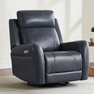 Myles Leather Swivel Glider Power Recliner-Navy