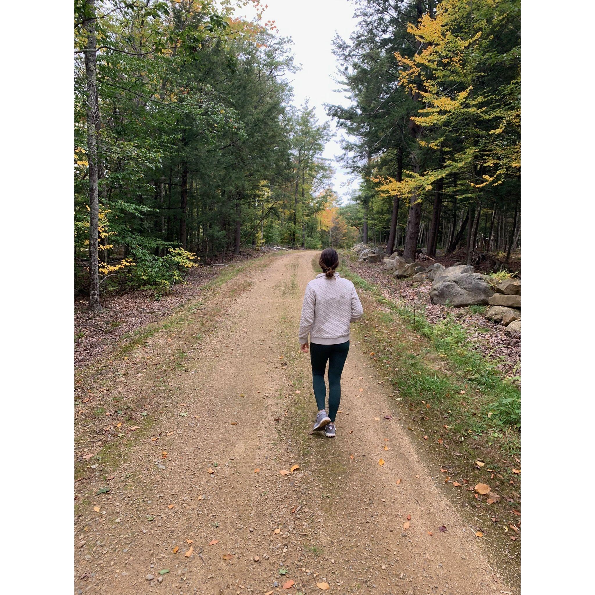 Enjoying one of our daily walks on the trails behind our house!