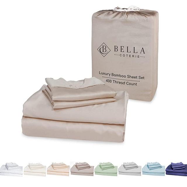 Luxury King Sheet Set | 100% Organically Grown Bamboo Viscose | Softer Than Silk, Satin and Cotton | Cooling for Hot Sleepers | 18” Deep Pocket Fitted Sheet, Flat Sheet, 2 Pillowcases [Dune]