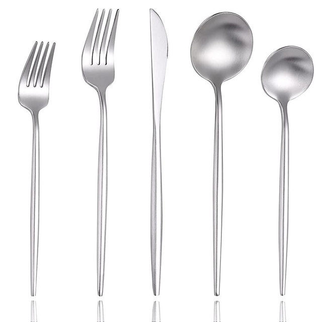 Lemeya Matte Modern Silverware Set,18/10 Stainless Steel Flatware Set,Cutlery Set,Tableware Utensil Set for Home and Restaurant, Satin Finish, Dishwasher Safe (30 Piece Set, Silver)