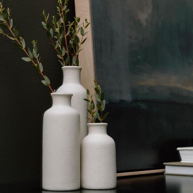 Sullivans White Matte Ceramic Vase Set, Vases for Modern Home Decor, Farmhouse Kitchen, Bedroom, Office, Living Room, Bathroom, Shelf Centerpiece Table Decorations