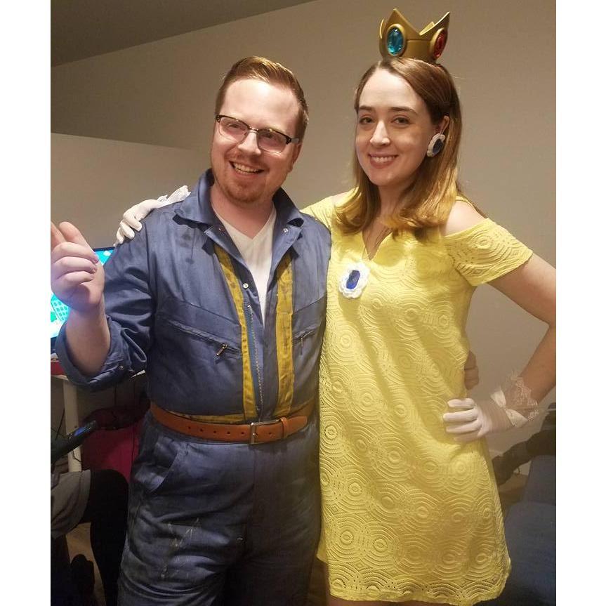 Halloween party with friends! Austin was a vault-dweller from Fallout and Steph was Daisy from Mario (Hayley was Peach to match her)