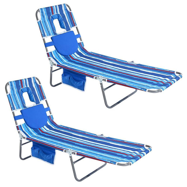 SUNNYFEEL Lay Flat Tanning Chair with Face Down Hole & Arm Slots, Backpack Beach Lounge Chair, 5-Position Folding Sunbathing Chair, 300 LBS Heavy Duty, 72" L x 22" W for Beach, Pool, Camping