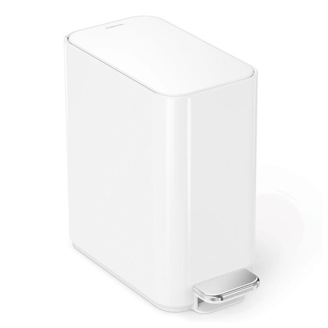 simplehuman™ 5L Slim Step Trash Can, White Steel