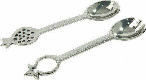 Yair Emanuel | Aluminum Serving Spoon Fork Set | Pomegranate Design| SPM-1