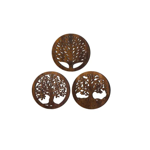 Itopfox 3 Pcs Life Tree Wooden Trivets for Hot Dishes, Rustic Round Trivet Set, Heat Resistant Coasters for Table Dishes Pots and Pans, Brown