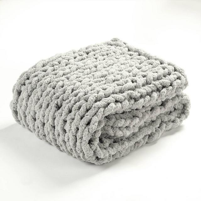 40"x50" Hygge Soft Cozy Chunky Knitted Throw Blanket Light Gray - Lush Décor
