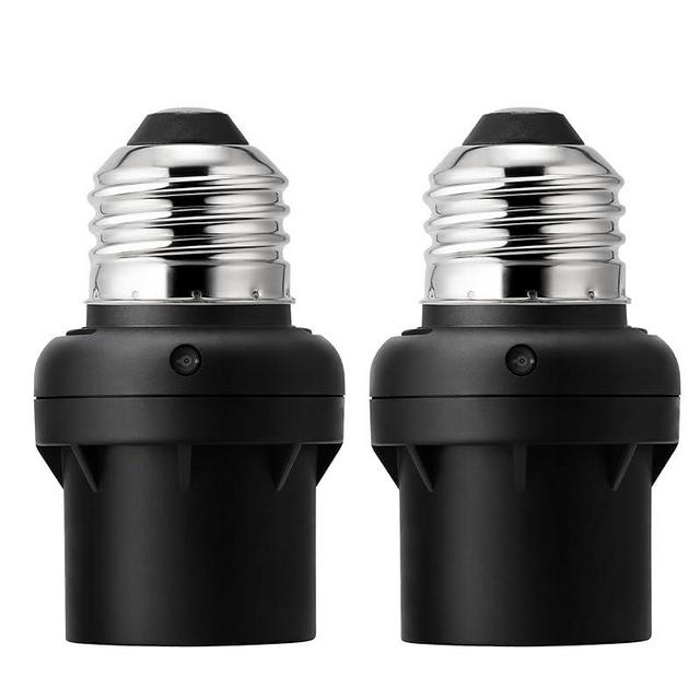 DEWENWILS Light Sensor Socket, E26 E27 Dusk to Dawn Sensor Socket, Light Bulb Socket for Light Fixtures, Compatible with Incandescent/CFL/LED/Halogen Bulbs, Black, 2 Pack