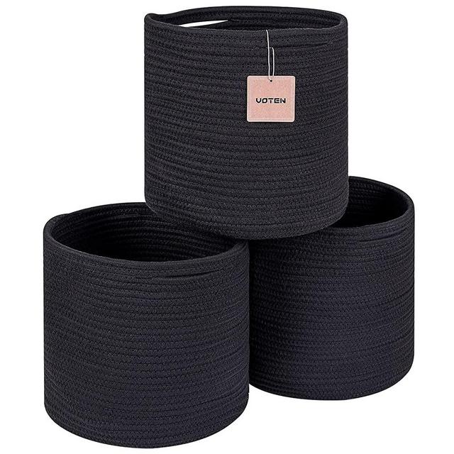 voten Storage Cubes Baskets Bins Organizer 11x11x11'' Fit 12x12''Cube Storage Organizer Bookcases Shelf,Durable Woven Cotton Storage Basket for Organizing,Round 3Pack Black