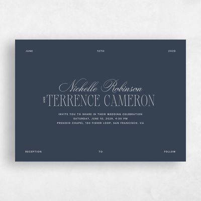 Grayed Navy, Blue Wedding Invitation - Solange Landscape