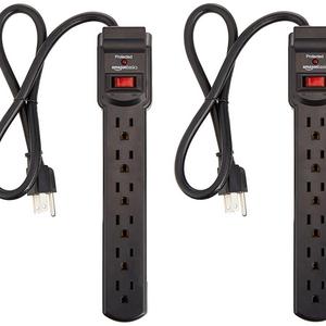 AmazonBasics 6-Outlet Surge Protector Power Strip 2-Pack, 200 Joule - Black