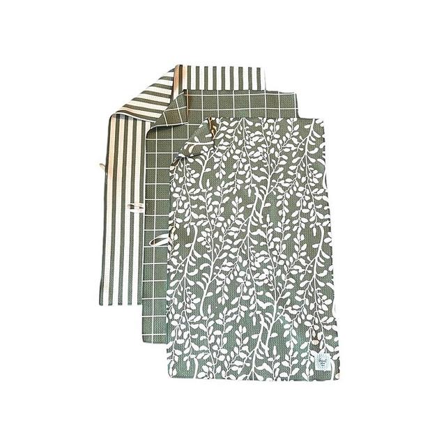 Desert Aqua || 3 Pack|| Not Your Ordinary Dish Towels || Waffle Weave Microfiber || Tea Towels || Highly Absorbent || Hanging Loop || Dish Cloths || Modern || Designer Prints || Green Stripe