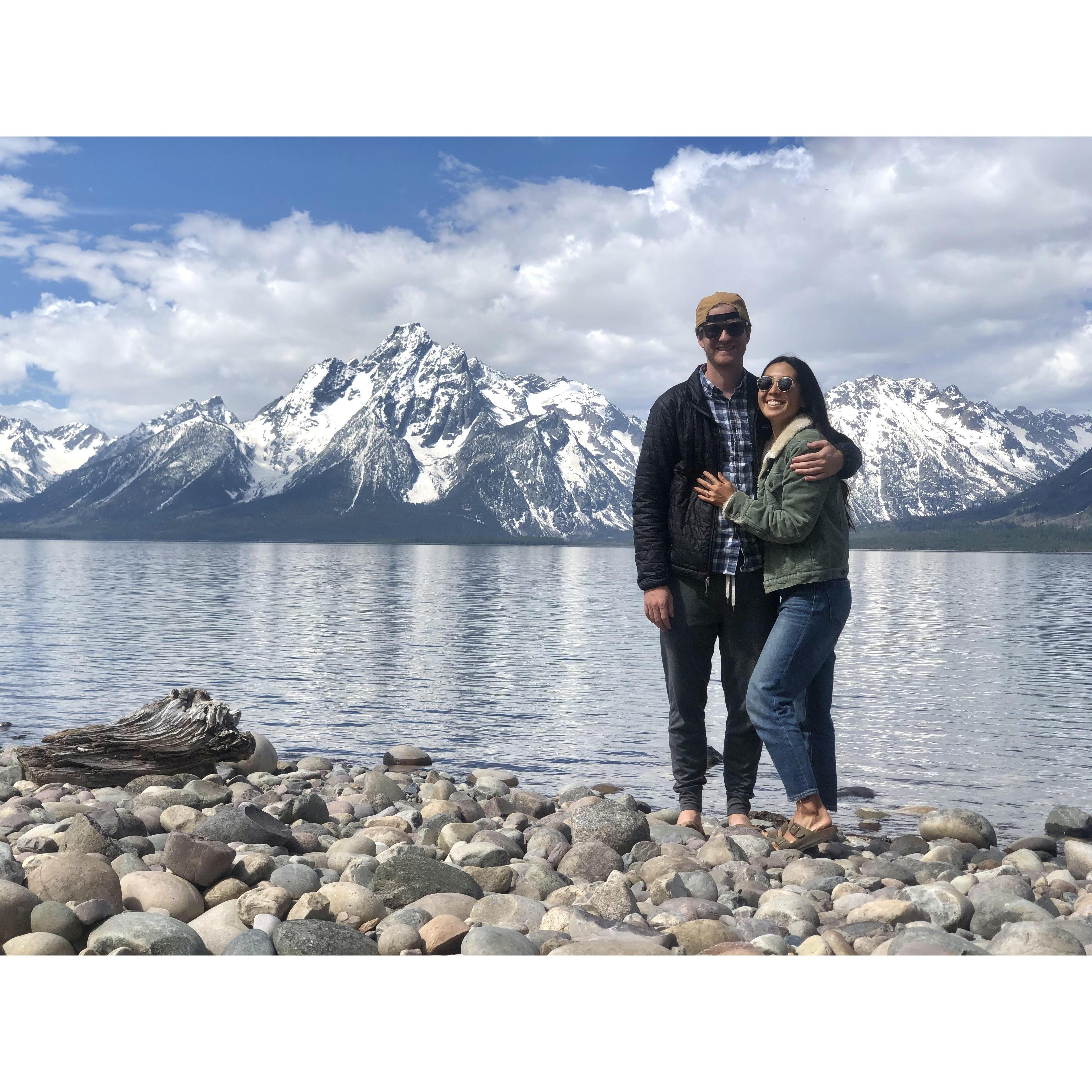 At Jackson Lake on our engagement trip