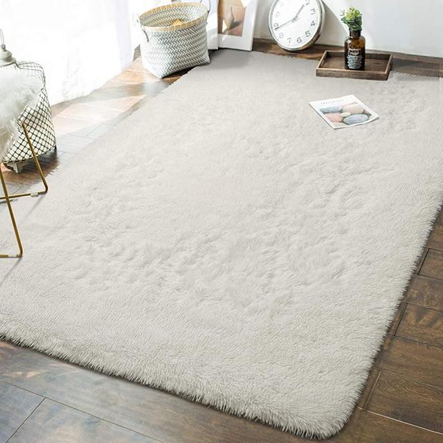 Andecor Soft Fluffy Bedroom Rugs - 6 x 9 Feet Indoor Shaggy Plush Area Rug for Boys Girls Kids Baby College Dorm Living Room Home Decor Floor Carpet, Cream