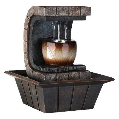 9.75" Meditation Fountain with LED Light Brown