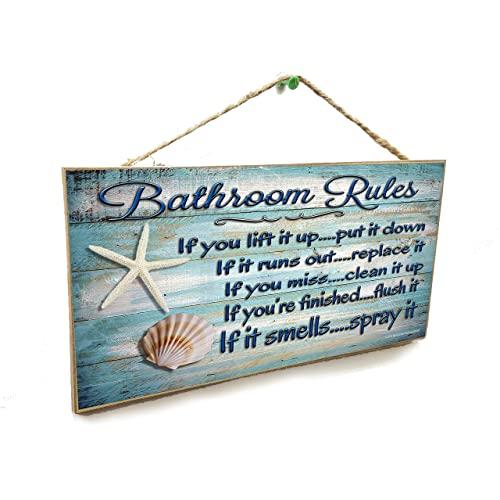 Blackwater Trading 5"x10" Seashells Bathroom Rules If It Smells Spray It Beach Sign Plaque