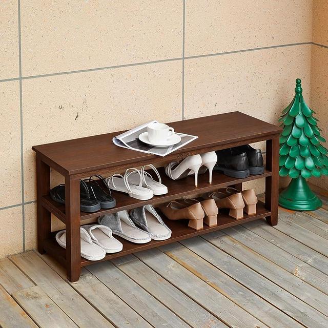 Aroktake Shoe Rack Bench, 2-Tier Wood Heavy Duty Shoe Organizer Shelf for Entryway, Living Room,Bedroom (Brown, 11.81"X39.4"X16.54")