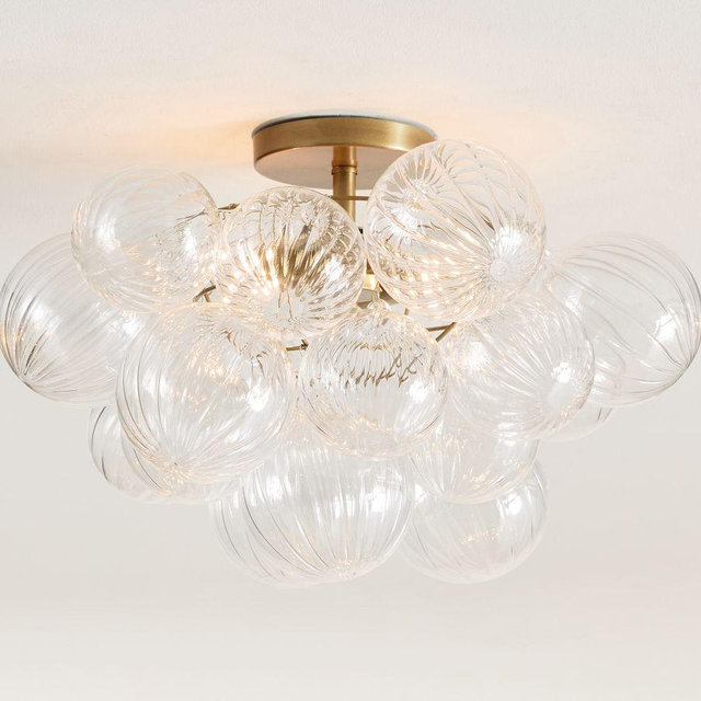 Cooper Glass Bubbled Flush Mount, Vintage Brass