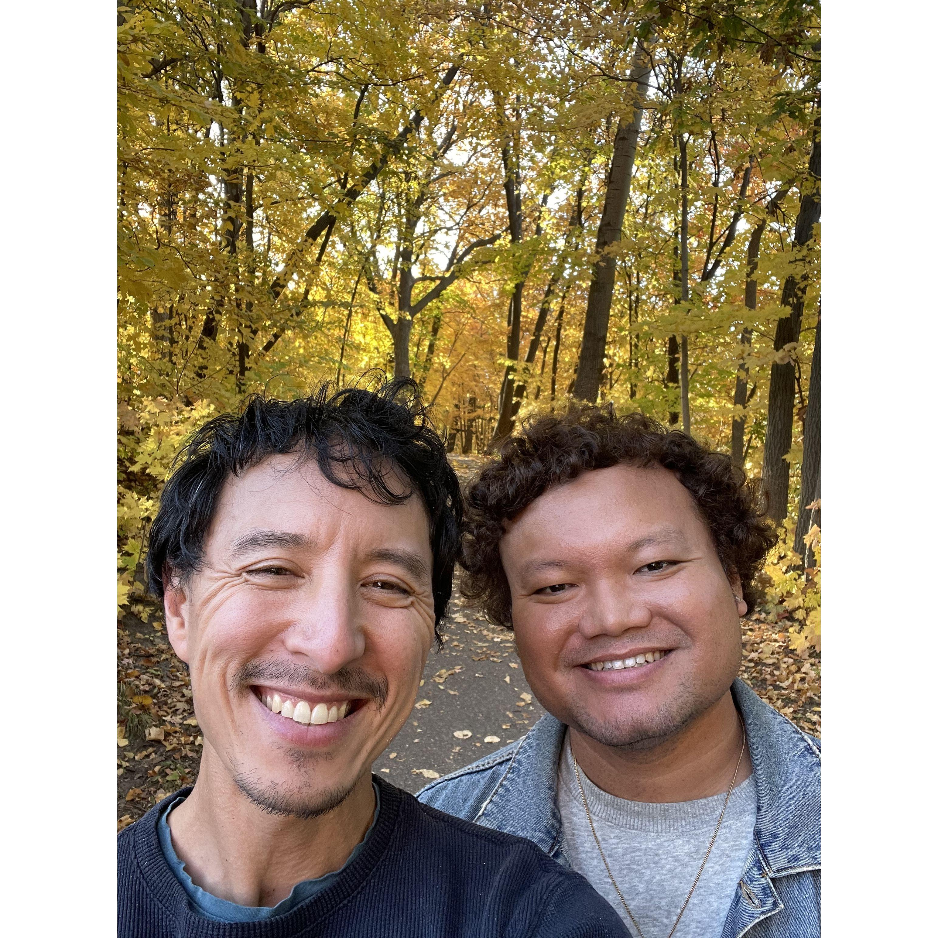A beautiful autumn selfie on a walk near our home in October 2024.