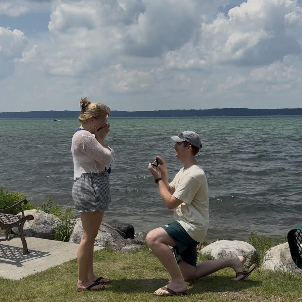 The proposal! Pat gave a sweet and sentimental speech and got down on one knee. Micaela, who had convinced herself they weren’t getting engaged anytime soon, nodded yes through very surprised tears.