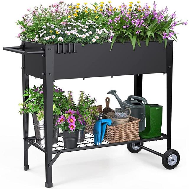 Highpro Raised Garden Bed with Legs, Mobile Planter Box Elevated on Wheels Portable Planter Cart Outdoor Indoor for Vegetable Herbs Potted Plants Flowers