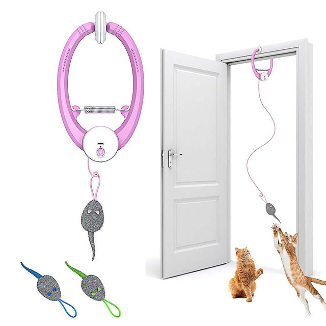 Bolpetizo Cat Toy Interactive for Indoor Cats, Smart USB Rechargeable Door Hanging Automatic Retractable Kitten Toys, Teaser Electronic USB Self Play Feather Cat String Toy Attached with 3 Catnip Mice