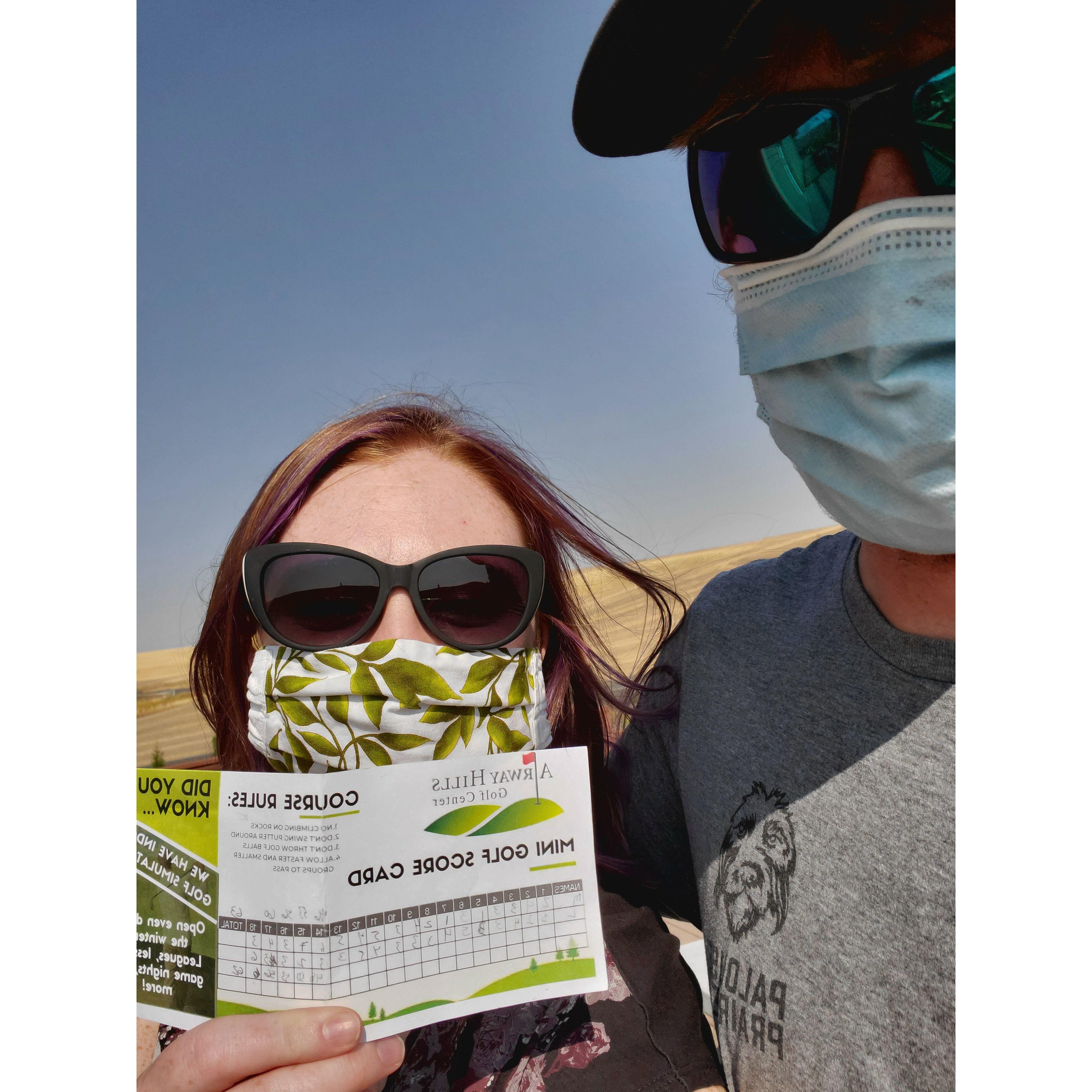 Covid time putt putt where Lauren kicked butt butt!